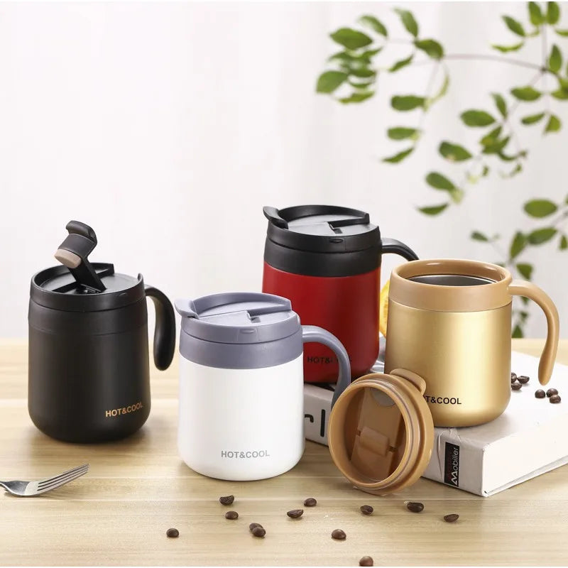 Thermobecher Edelstahl 350ml Kaffeebecher to go Griff Kaffeetasse Henkel