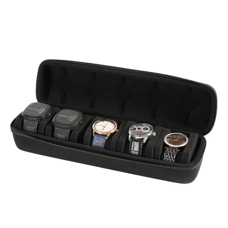 Uhrenbox 5 Fächern Uhrenrolle Reisetasche Hartschalen Uhrenetui Uhrentransport